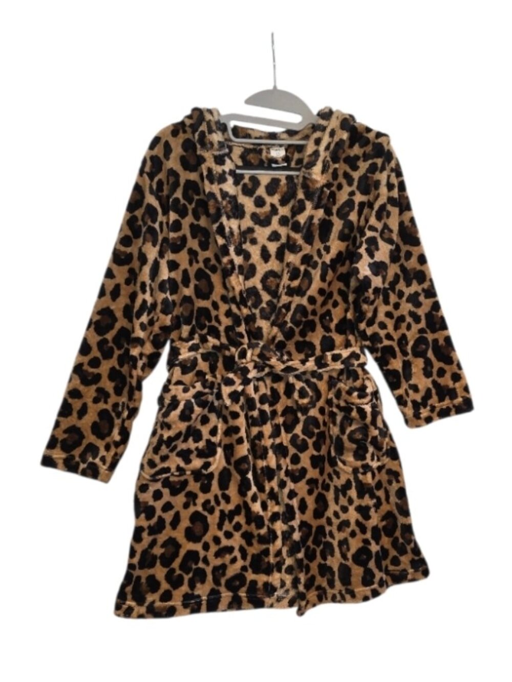 Plush Leopard Print Belted Plush Hooded Robe Cat Ears Girls Sz 14 Fluffy Warm